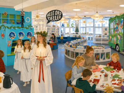 Luciadag for børn på Flensborg Bibliotek. Illustration: KI-genereret